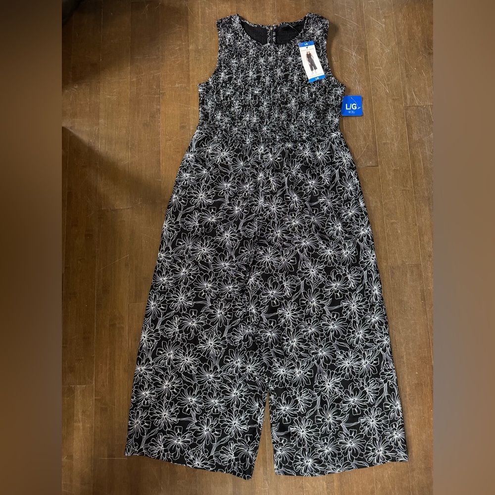 Andrew Marc Black and White Floral Jumpsuit